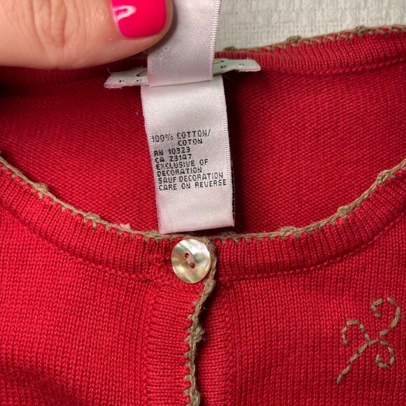 PL Talbots Red Cardigan with Floral Embroidery - Picture 5 of 7
